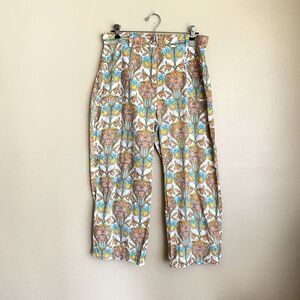 Vintage Selene Sport Size 12 Cotton Paisley Floral Pedal Pushers Pants Blue 90s